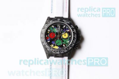 Copy Rolex Daytona 116503 - Carbon Motley 2 by DIW White Textile Strap